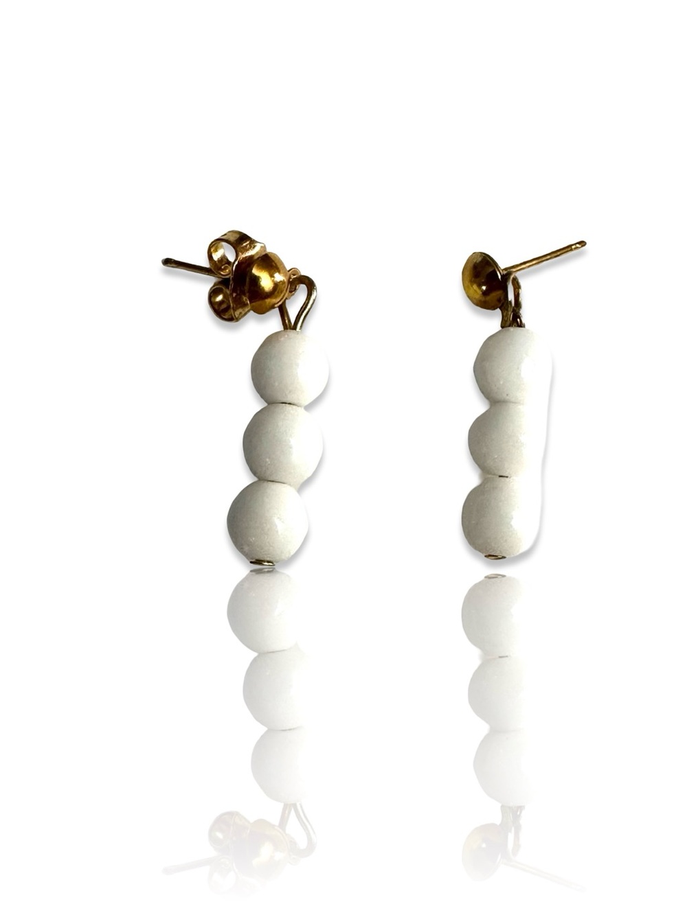 Artisan Gold and White Stacked Czech Glass Bead Drop Earrings